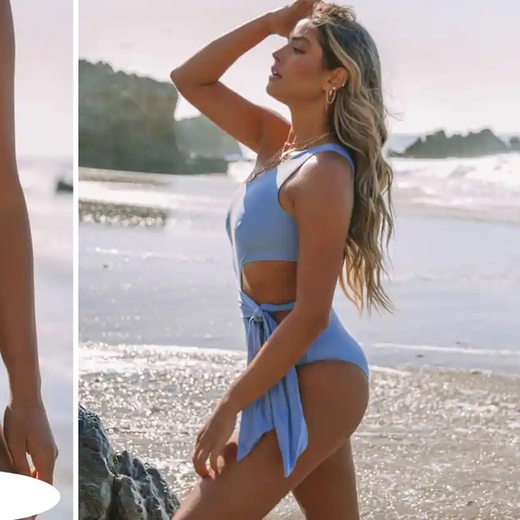 Blue One Shoulder One-Piece Swimsuit - Picture 3 of 12